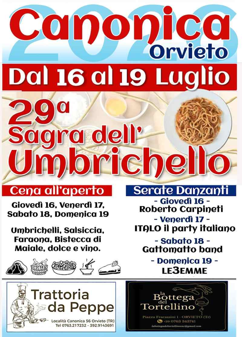 29ª Sagra dell’Umbrichello: a Canonica di Orvieto torna la festa della pasta umbra più autentica