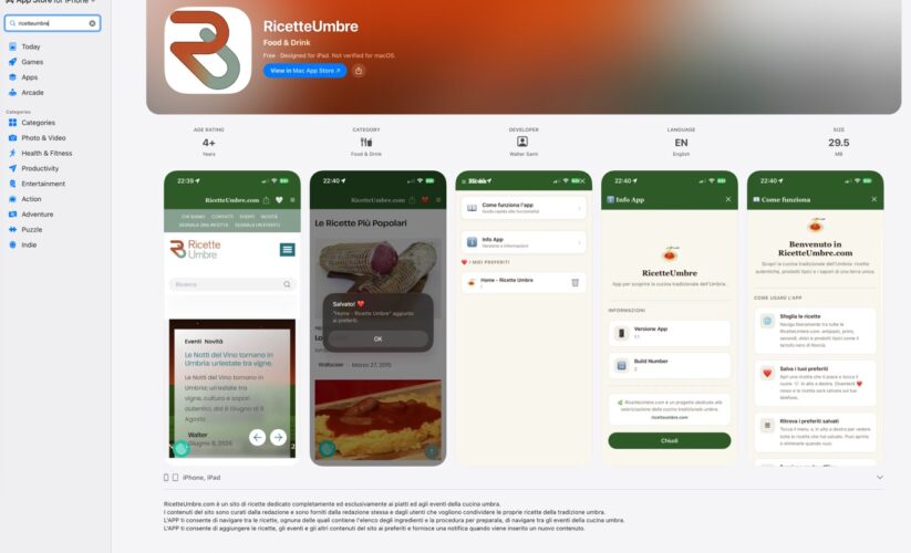 L’APP di RicetteUmbre consente la gestione della shopping list