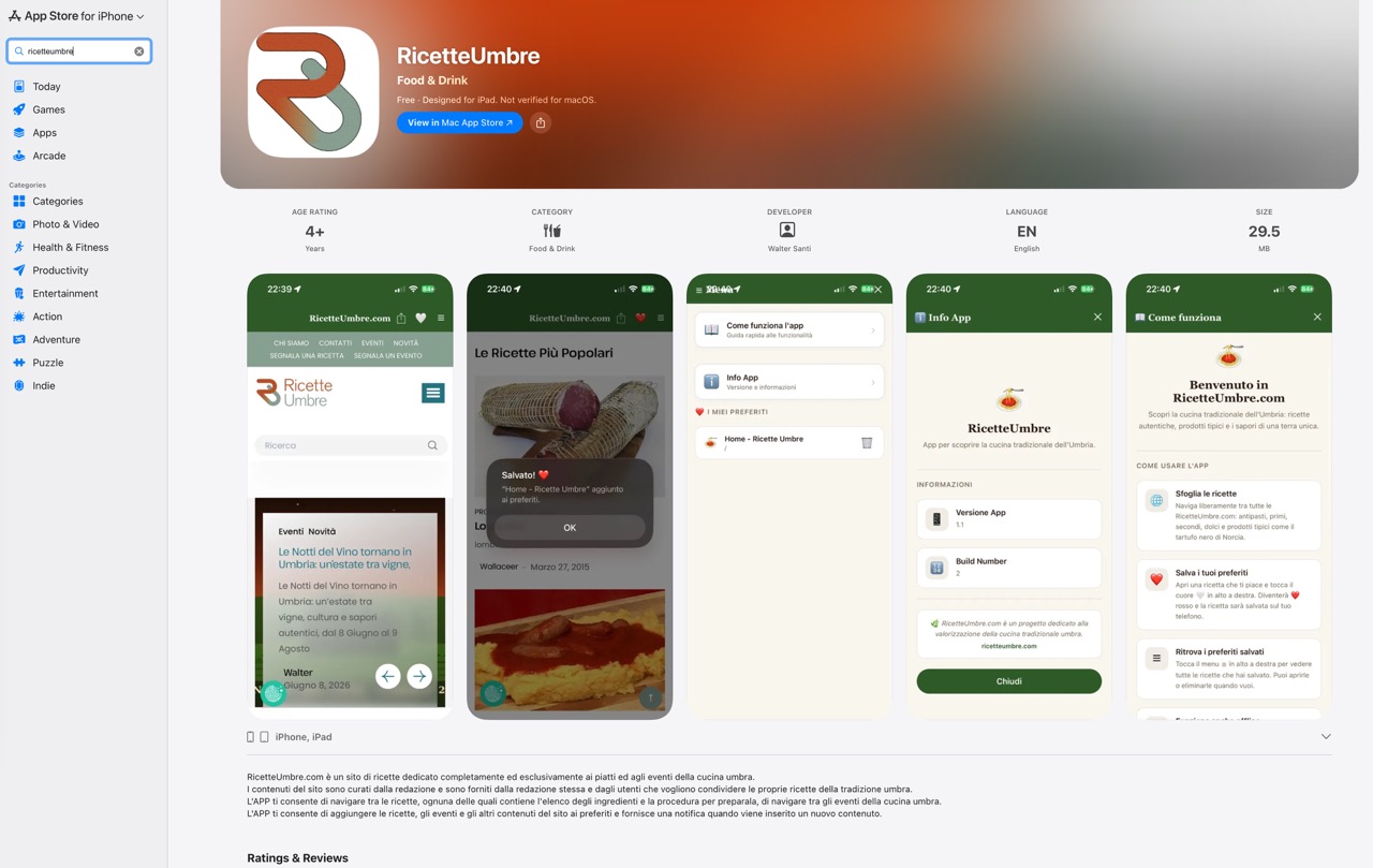 L’APP di RicetteUmbre consente la gestione della shopping list