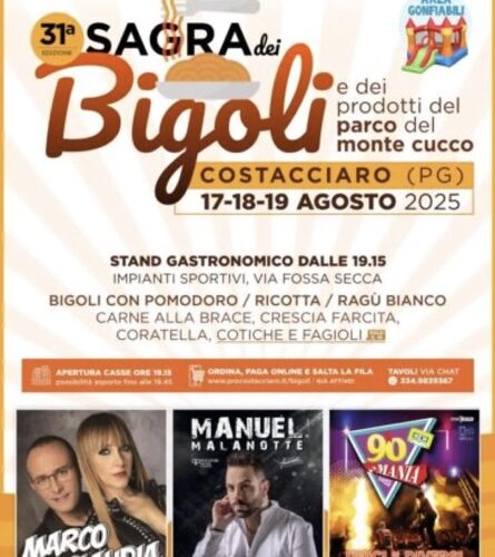 Bigoli Festival and Monte Cucco Park Produce Fair in Costacciaro from 17 to 19 August 2025